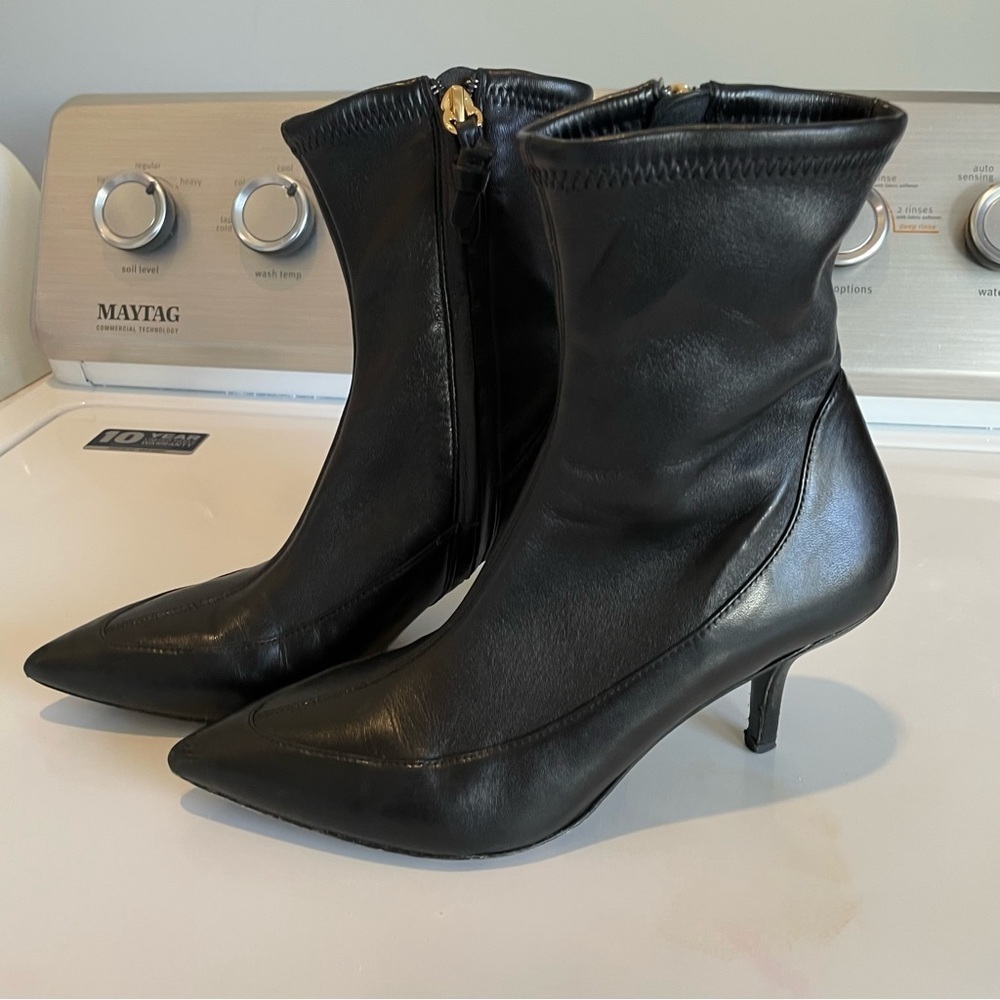 Diane Von Furstenberg Morgan Leather Pointed Booties Black Zip 6 36
